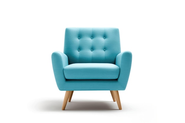 Vue de face Fauteuil moderne bleu ciel du milieu du siècle sur fond blanc AI générative