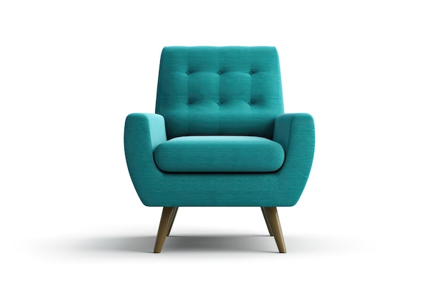 Vue de face Fauteuil moderne bleu sarcelle du milieu du siècle sur fond blanc AI générative