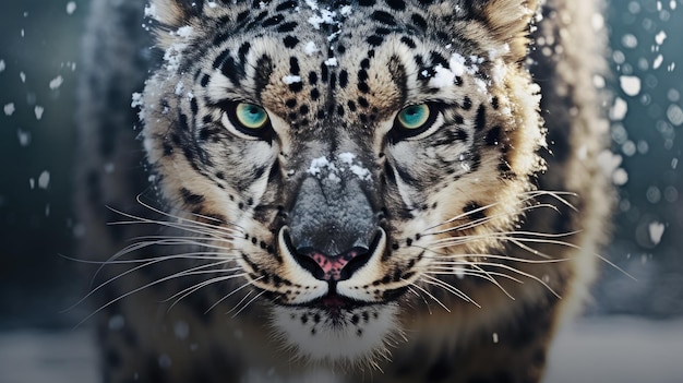 Vue de face d'un féroce léopard des neiges Generative AI
