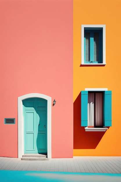 vue de face d'une maison colorée dans un style minimaliste photo d'impact visuel AI générative