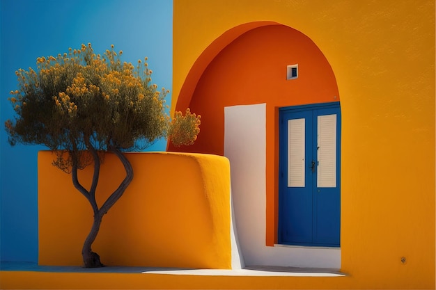 vue de face d'une maison colorée dans un style minimaliste photo d'impact visuel AI générative