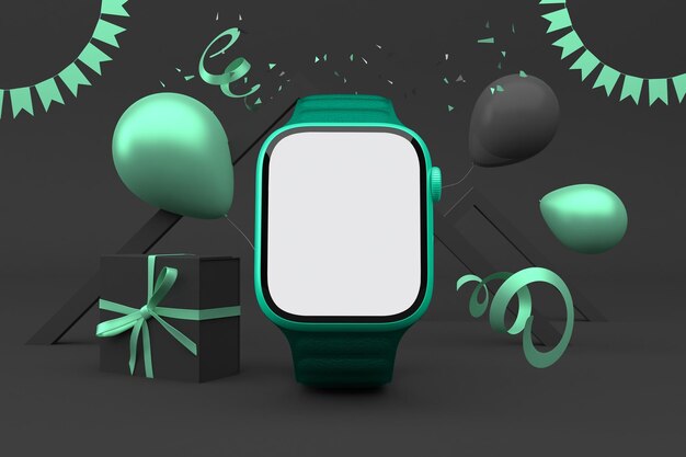Vue de face de la montre intelligente avec fond sur le thème du vendredi noir
