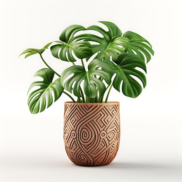 Vue de face d'une plante décorative en pot pour la décoration intérieure sur un fond blanc minimaliste