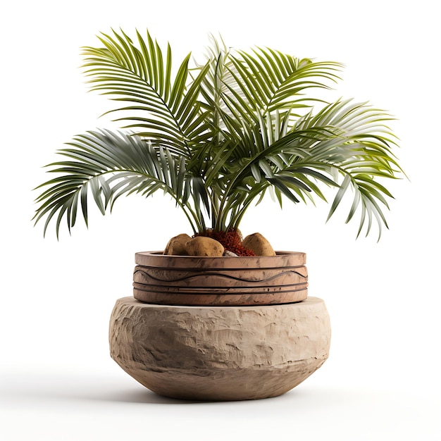 Vue de face d'une plante décorative en pot pour la décoration intérieure sur un fond blanc minimaliste