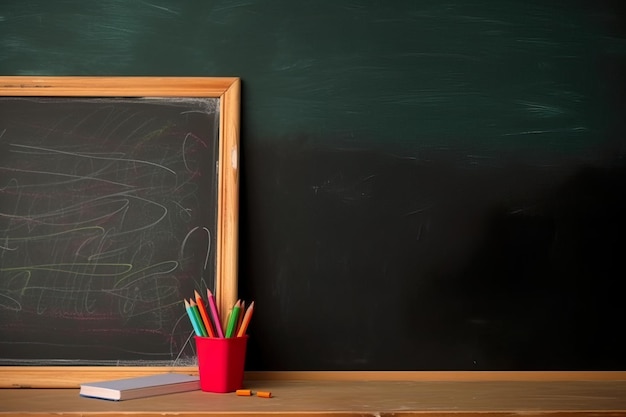 Vue de face d'un tableau d'école avec fond coloré