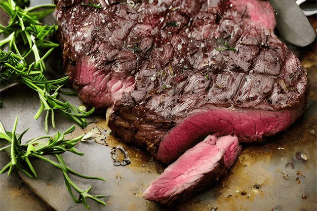 Une vue de face de la viande frite avec des verts à l'intérieur de la plaque sombre sur le dîner de repas de bureau en bois brun