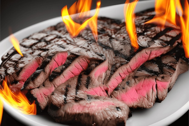 Une vue de face de la viande frite avec des verts à l'intérieur de la plaque sombre sur le dîner de repas de bureau en bois brun