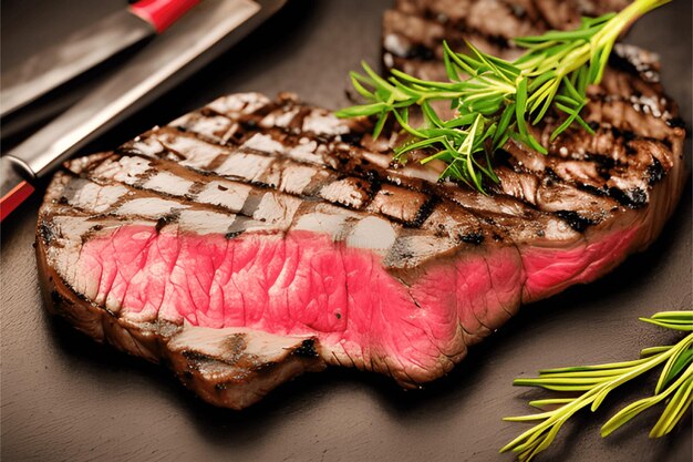 Photo une vue de face de la viande frite avec des verts à l'intérieur de la plaque sombre sur le dîner de repas de bureau en bois brun