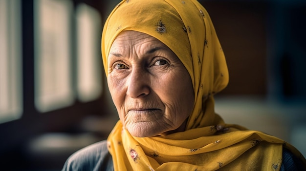 Vue de face vieille femme souriante avec de fortes caractéristiques ethniques