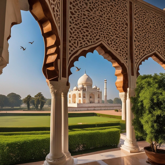 Une vue de face et une vue latérale du taj mahal hd