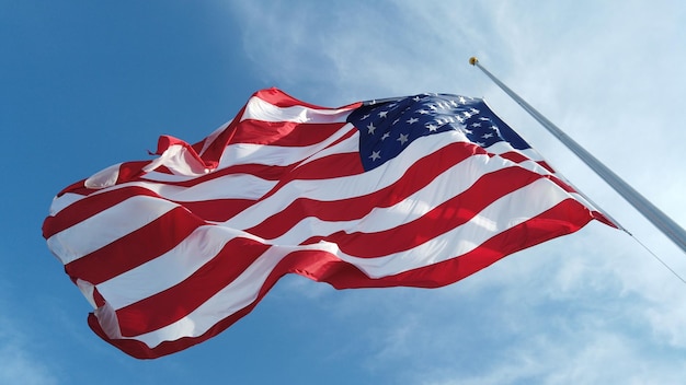 Vue à faible angle du drapeau américain contre le ciel