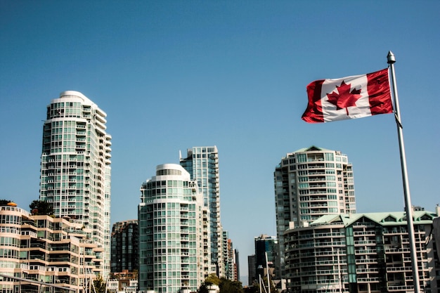 Vue à faible angle du drapeau en ville contre un ciel bleu clair