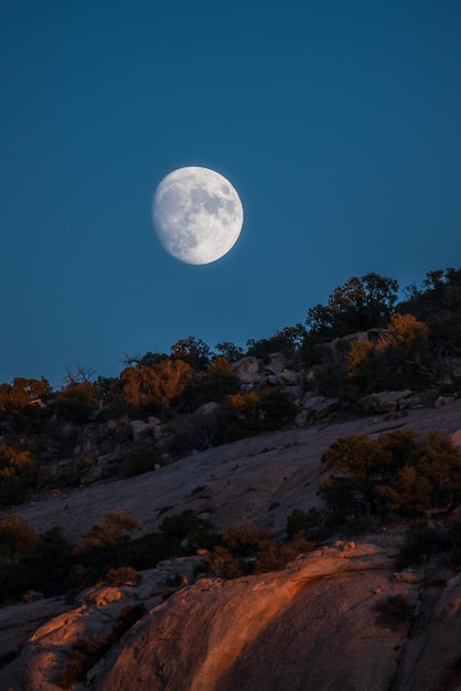 Photo vue à faible angle de la lune sur un ciel clair la nuit