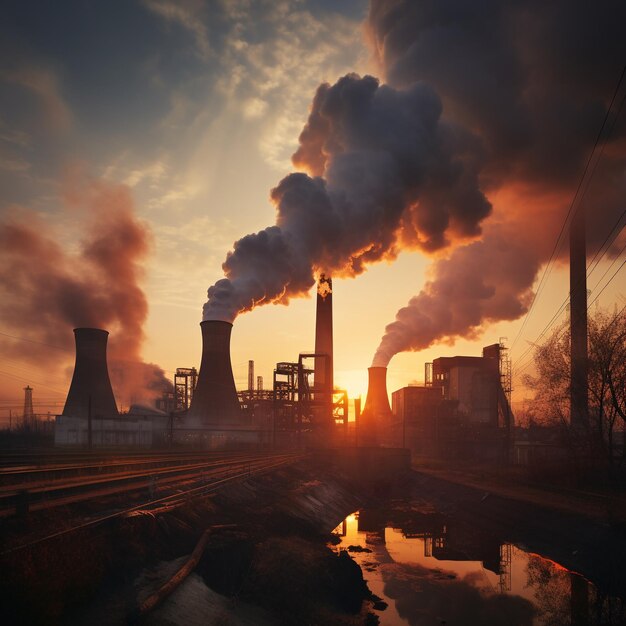 vue à faible angle photo usine industrielle avec fumée