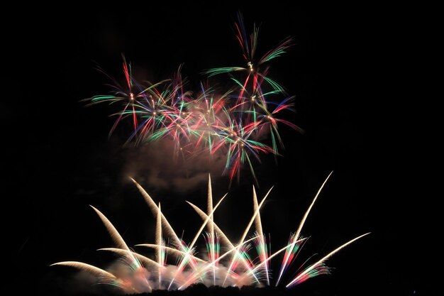 Photo vue à faible angle d'un spectacle de feux d'artifice contre le ciel la nuit