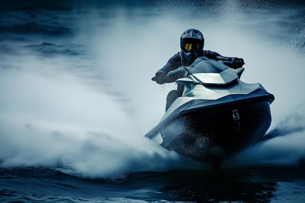 Vue à faible angle de la vitesse du jet ski