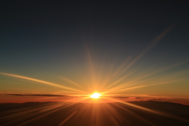 Vue fantastique du lever de soleil sur les nuages vus de la fenêtre de l'avion