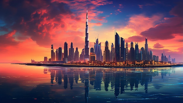 vue fantastique sur les toits de Dubaï le soir