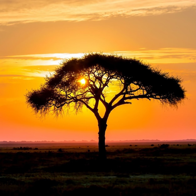 Photo vue fascinante de la silhouette d'un arbre dans les plaines de la savane pendant le soleil