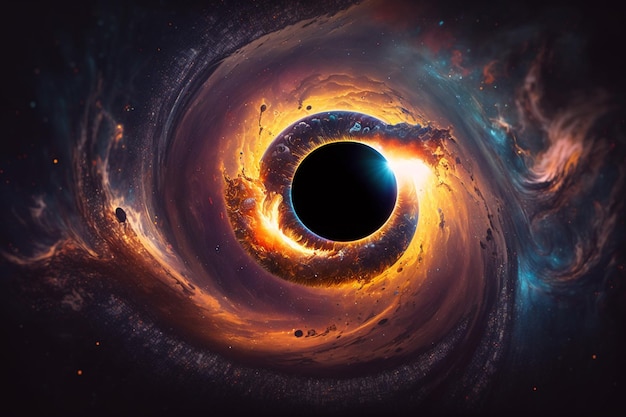 Une vue fascinante d'un trou noir avec son disque de plasma rayonnant dans les profondeurs de l'espace Ai Generated