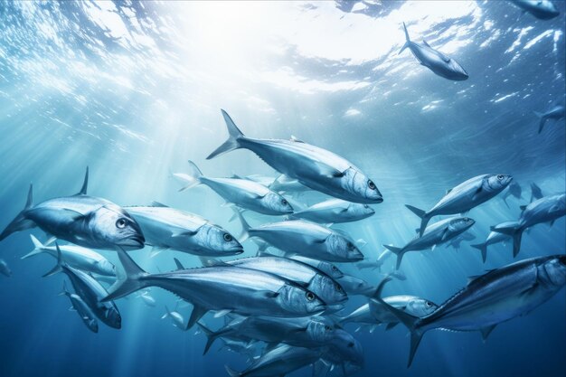 Une vue fascinante Un vaste banc de poissons glissant gracieusement dans l'eau AR 32