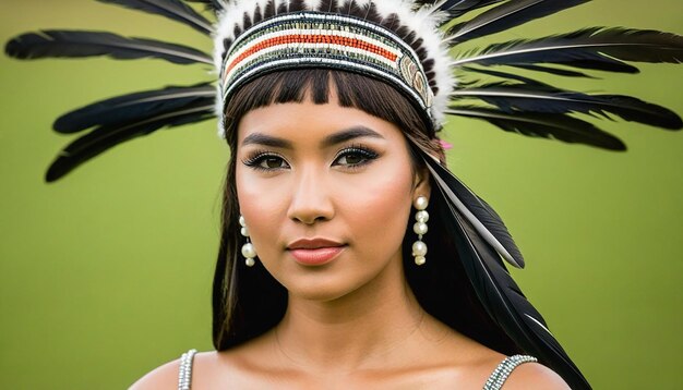 Photo vue d'une femme portant une coiffure avec des plumes sur la tête