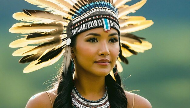 Photo vue d'une femme portant une coiffure avec des plumes sur la tête