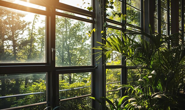 Vue de la fenêtre du bureau paysage naturel