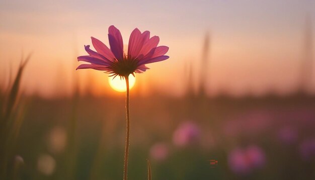 Vue des fleurs dans les papiers peints du coucher de soleil