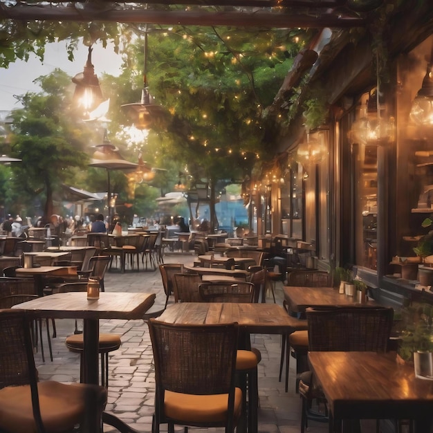 Vue floue du café en plein air