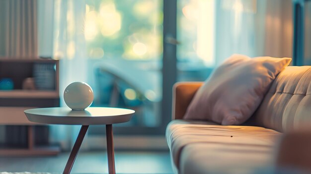 Vue floue du salon moderne avec canapé et banc doux intérieur de la pièce avec couche IA générative