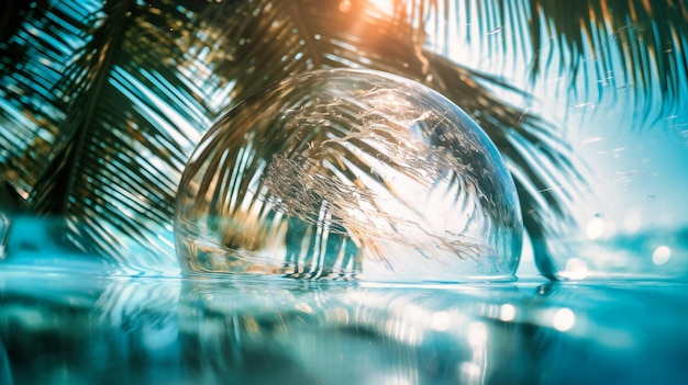 Une vue floue d'un soleil tropical et d'un palmier