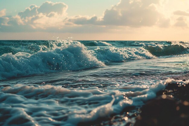 Vue floue des vagues sur la plage