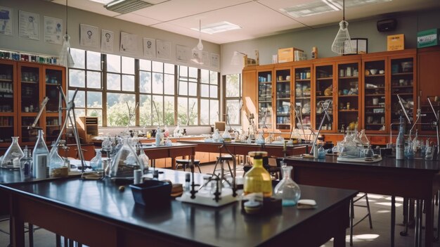 Photo vue de fond de la salle de classe de l'école