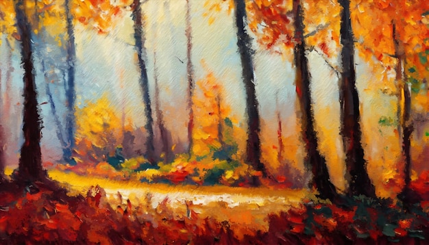 Vue de la forêt à l'automne Peinture à l'huile