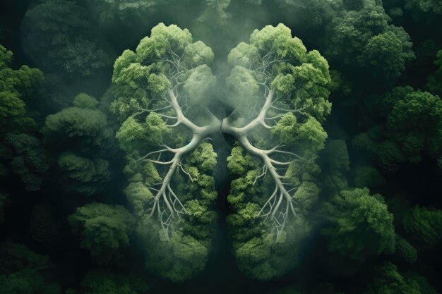 Vue d'une forêt en forme de poumons Generative AI