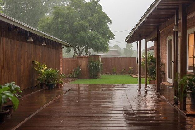 Vue des fortes pluies dans l'arrière-cour