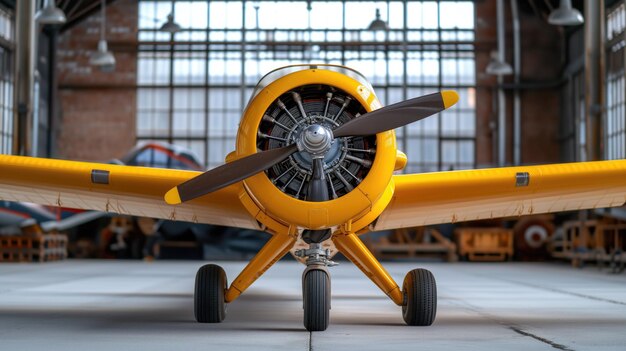 Vue frontale d'un avion jaune