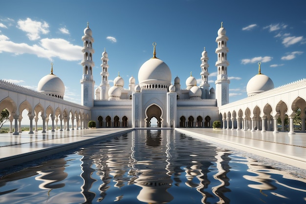 Vue frontale du dôme avec un ciel lumineux Art et architecture islamiques Mosquée moderne en plein jour