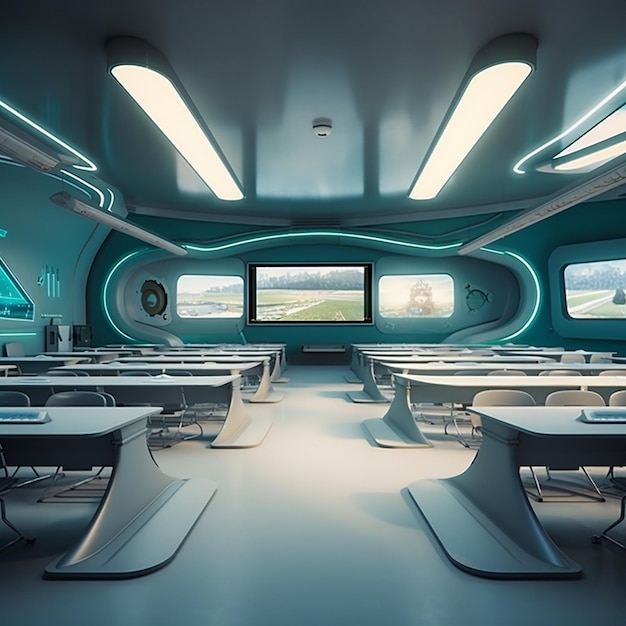 Photo vue futuriste d'une salle de classe vide