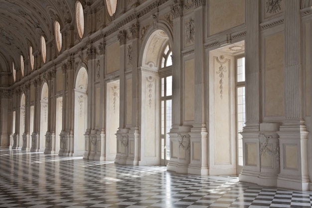 Vue de la Galleria di Diana au Palais Royal de Venaria, près de Turin, région du Piémont