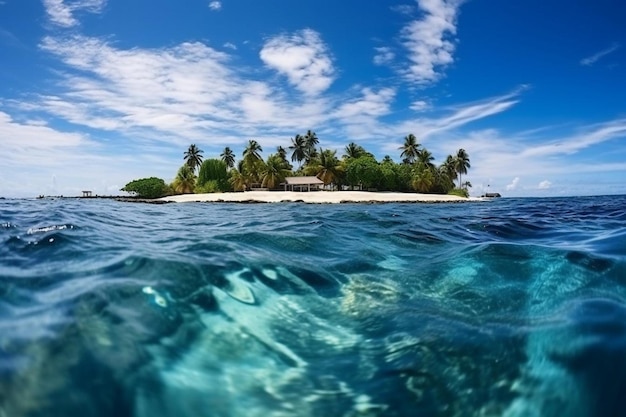 Vue générale de l'île tropicale depuis la mer