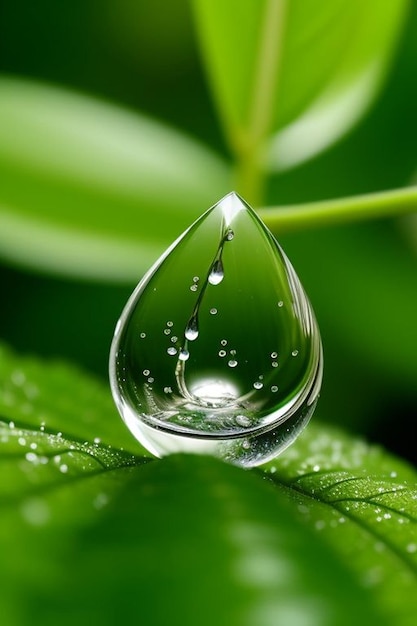 Vue d'une goutte d'eau sur des feuilles