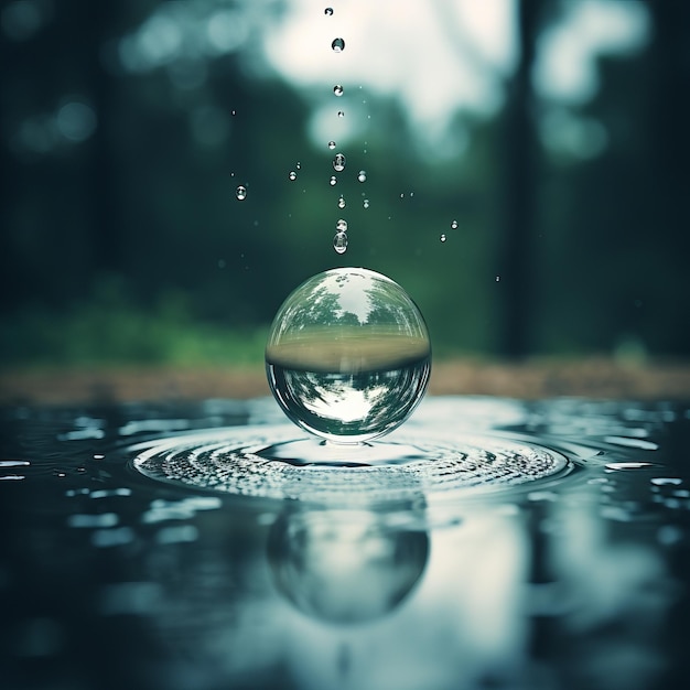 Photo vue d'une goutte d'eau gouttes d'eau sur l'eau