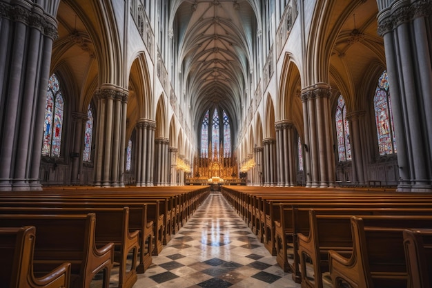 Vue grand angle de la nef des cathédrales créée avec l'IA générative