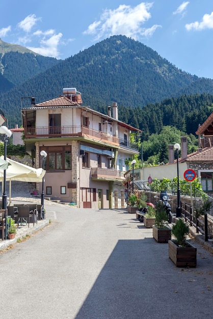 Vue sur le grand village traditionnel d'Evrytania Grèce lors d'une journée d'été ensoleillée