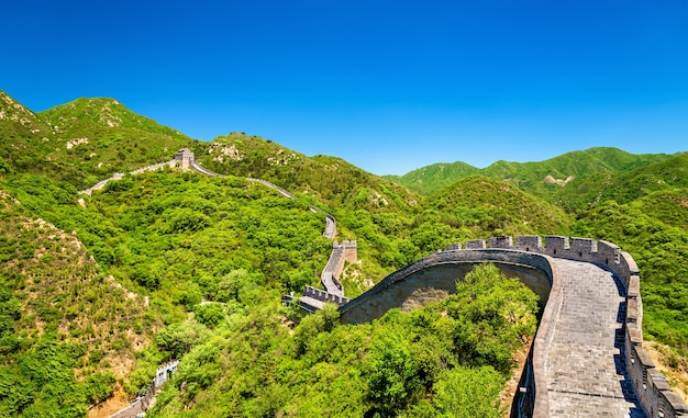 Photo vue de la grande muraille à badaling - pékin, chine