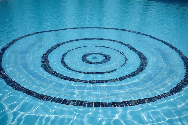 Vue en gros plan des anneaux d'eau bleus, des reflets circulaires dans la piscine