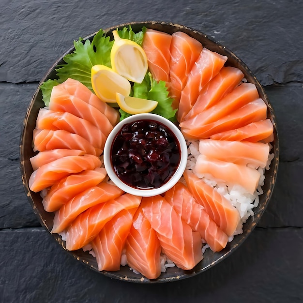 Vue en gros plan des ingrédients Sashimi SET Saumon Tonneau nourriture japonaise