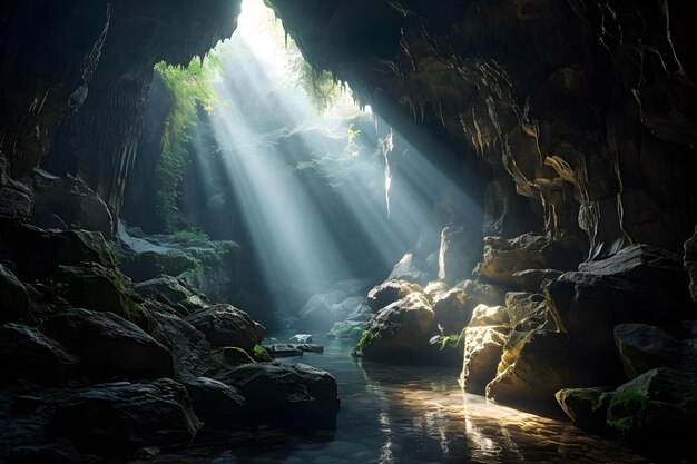 Photo une vue sur une grotte vide avec de la lumière entrant par la porte